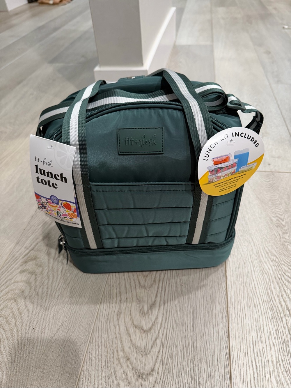 Dark Green Insulated Lunch Tote with Dual Compartments